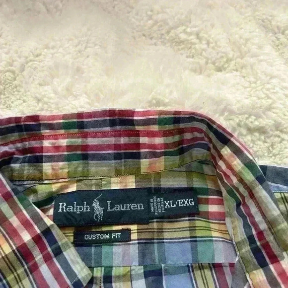Ralph Lauren XL Multicolor Plaid‎ Button-Up Long Sleeve Men's Shirt 100% Cotton - Picture 4 of 5